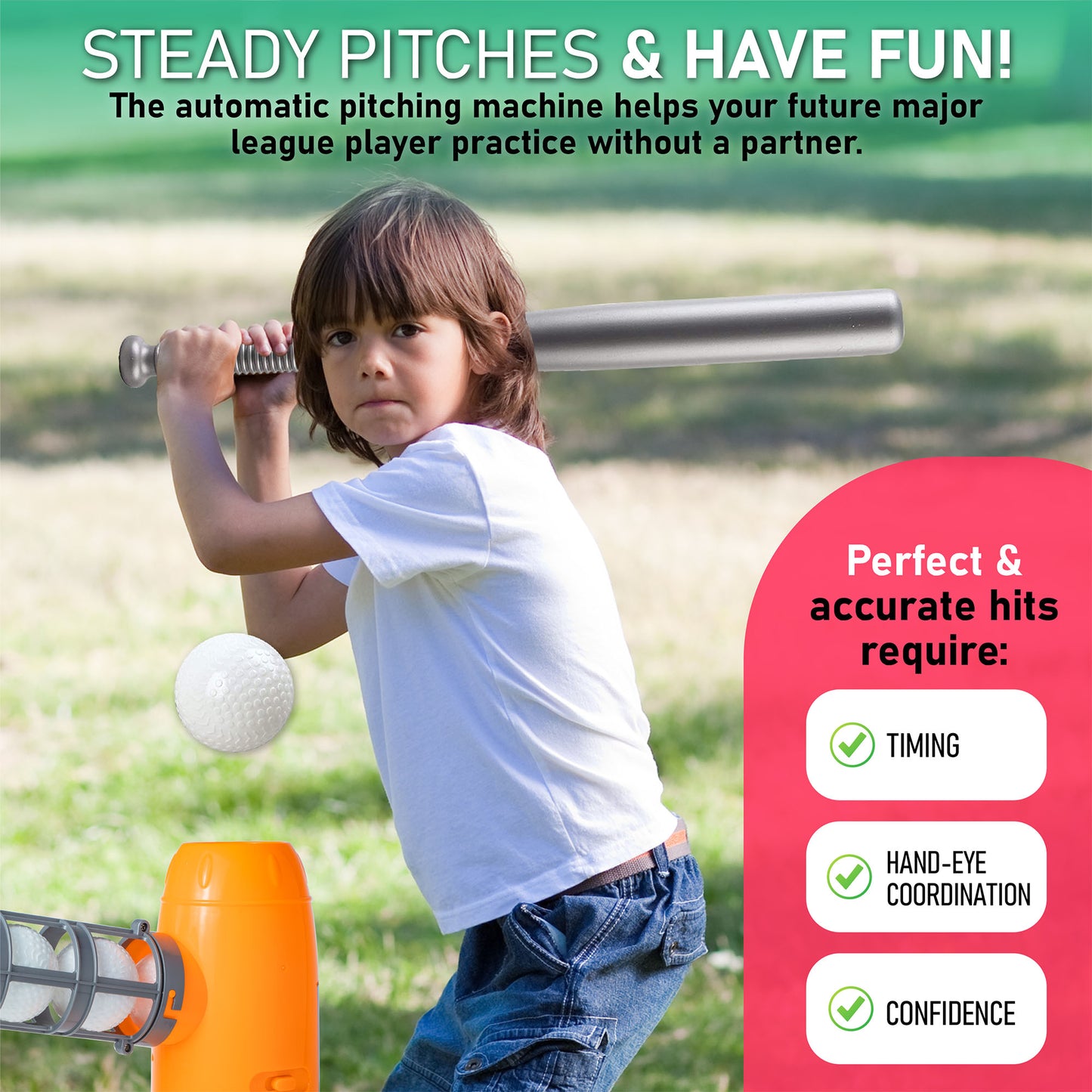 YESMARKS Kids Auto Baseball Pitching Machine Toy Set - Training Equipment & Baseball Gift for boys